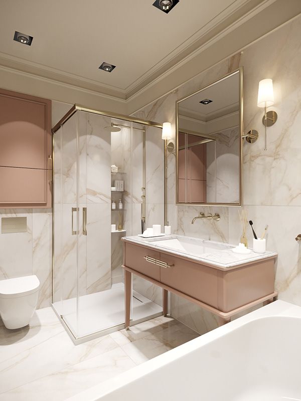 luxury pastel pink bathroom interior designers in malappuram